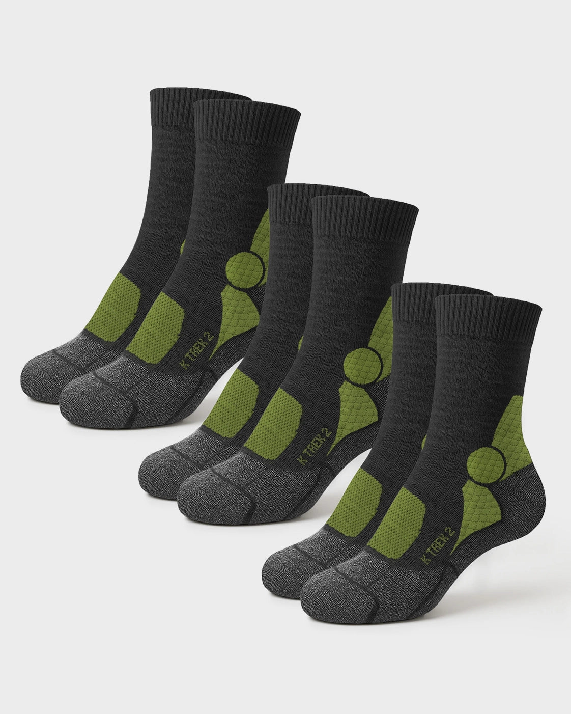 K-Trek Mid - Calze Tecniche da Trekking in Lana Merino 4 Stagioni - Grigio/Verde - 3 Paia
