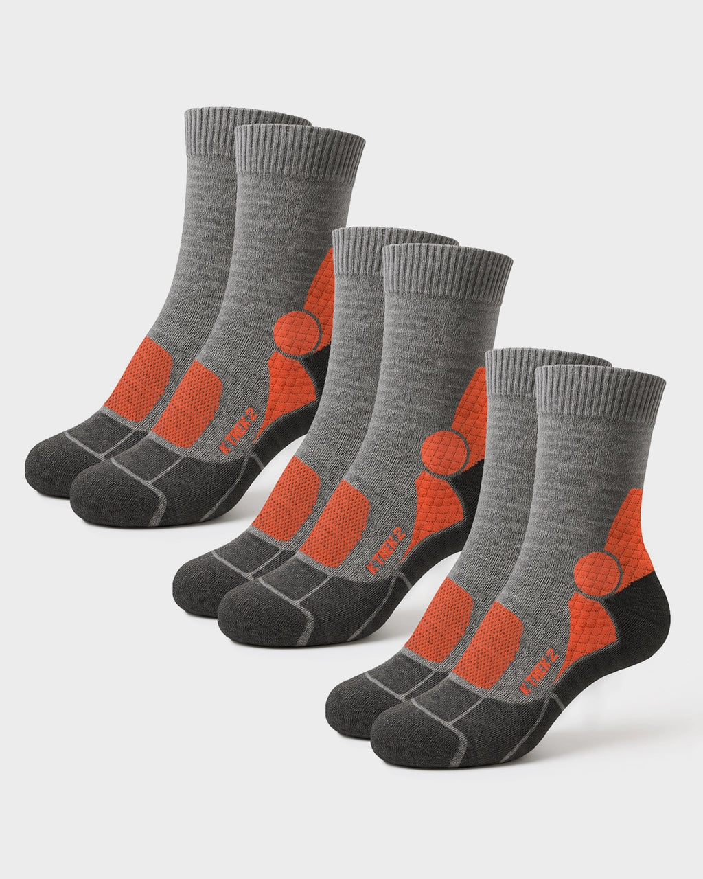 K-Trek Mid - Calze Tecniche da Trekking in Lana Merino 4 Stagioni - Grigio/Arancione - 3 Paia