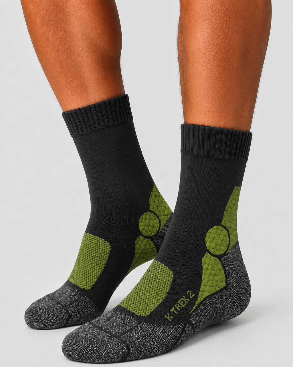 K-Trek Mid - Calze Tecniche da Trekking in Lana Merino 4 Stagioni - Grigio/Verde - 3 Paia