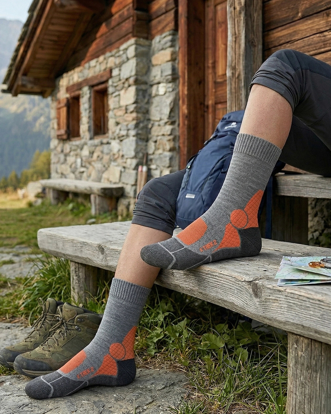 K-Trek Mid - Technische Merino-Trekkingsocken für 4 Jahreszeiten - Grau/Orange