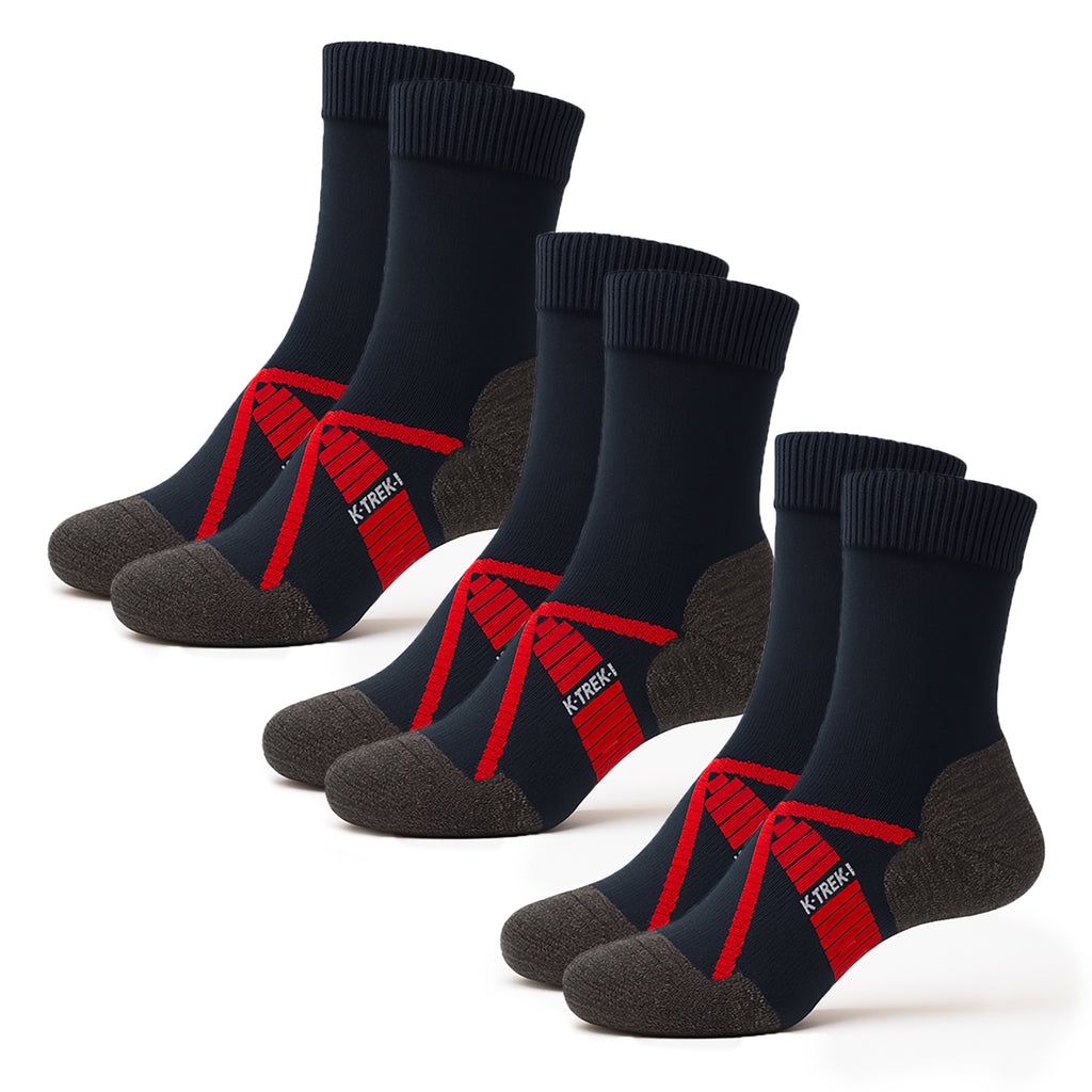 K-Trek Light – Merino Wool Trekking Socks, Lightweight - Black/Red - 3 Pairs
